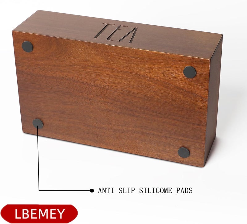 LBEMEY Tea Bag Organizer,Acacia Wood Tea Storage Containers with 6 Compartments, Sugar Packet Holder,Tea Bag Caddy Box for Cabinet Countertop Office (Brown- Labeled TEA) - Image 4